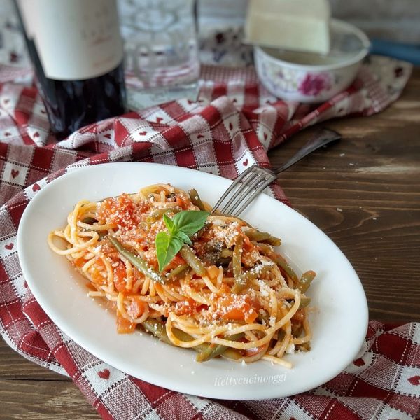 Spaghetti Con Fagiolini E Pomodori Al Ta Cucina Kettycucinooggi