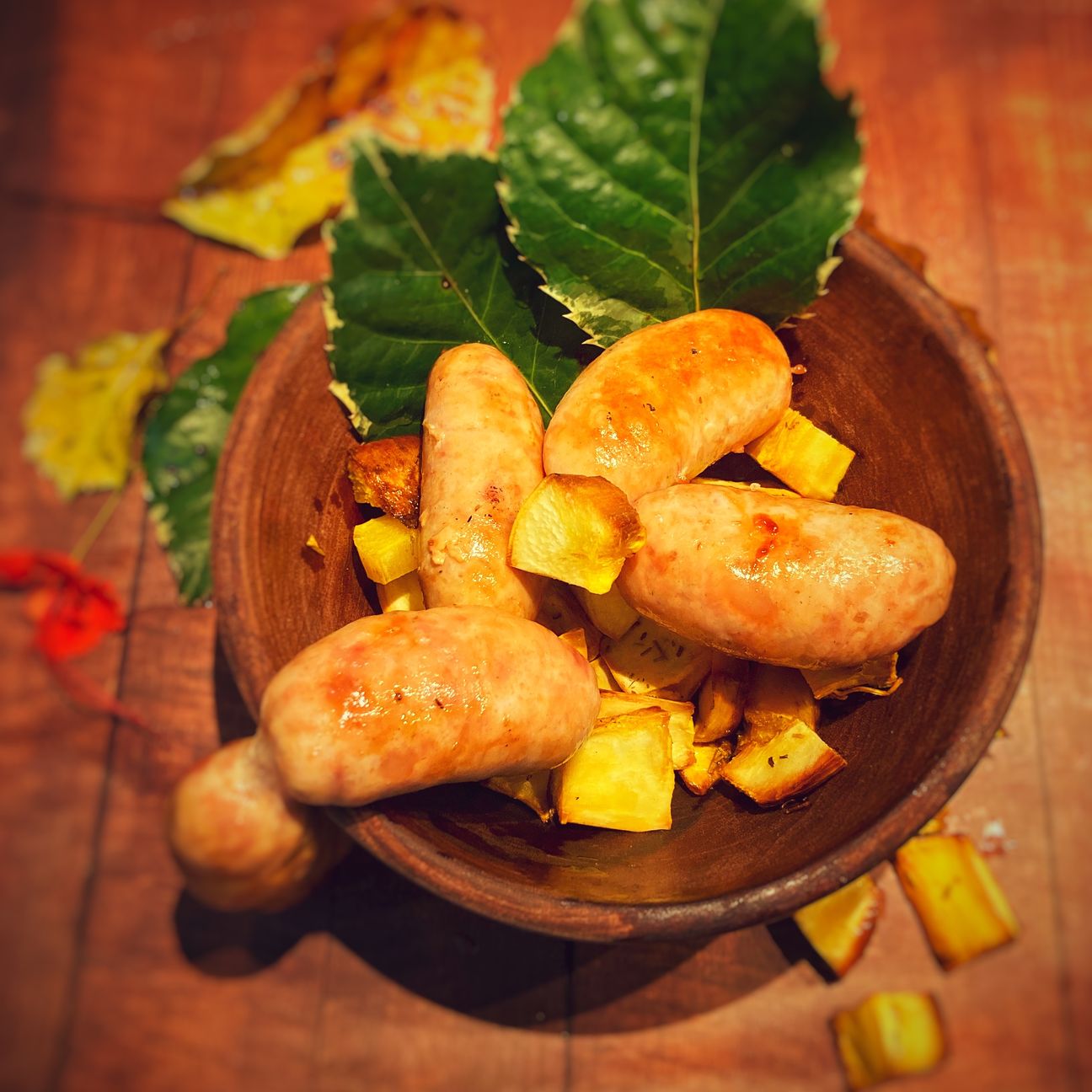 Linguiça di pollo con manioca fritta