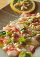 Ricetta Carpaccio di gamberi con menta limone e pinoli