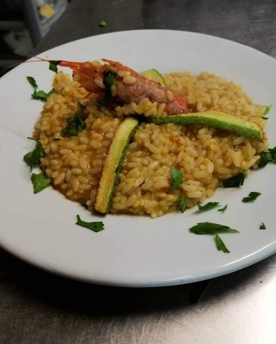 Risotto gambero rosso e zucchine croccanti