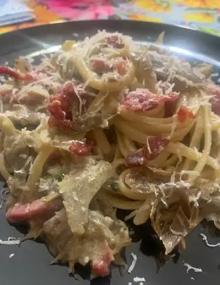 Copertina della ricetta Pasta Pancetta Pecorino e Carciofi di ricettedicasanostradialexeangy