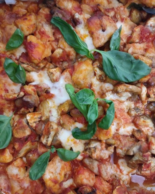 Parmigiana con pollo e melanzane