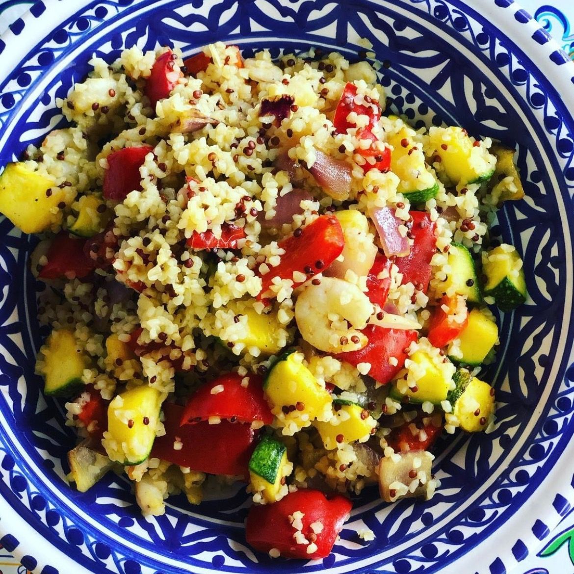 Bulgur e Quinoa ai gamberetti