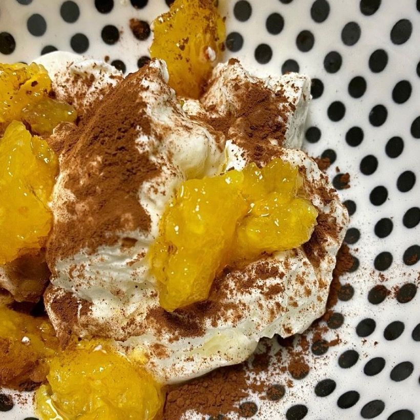 Crema di ricotta, marmellata di arance e cacao