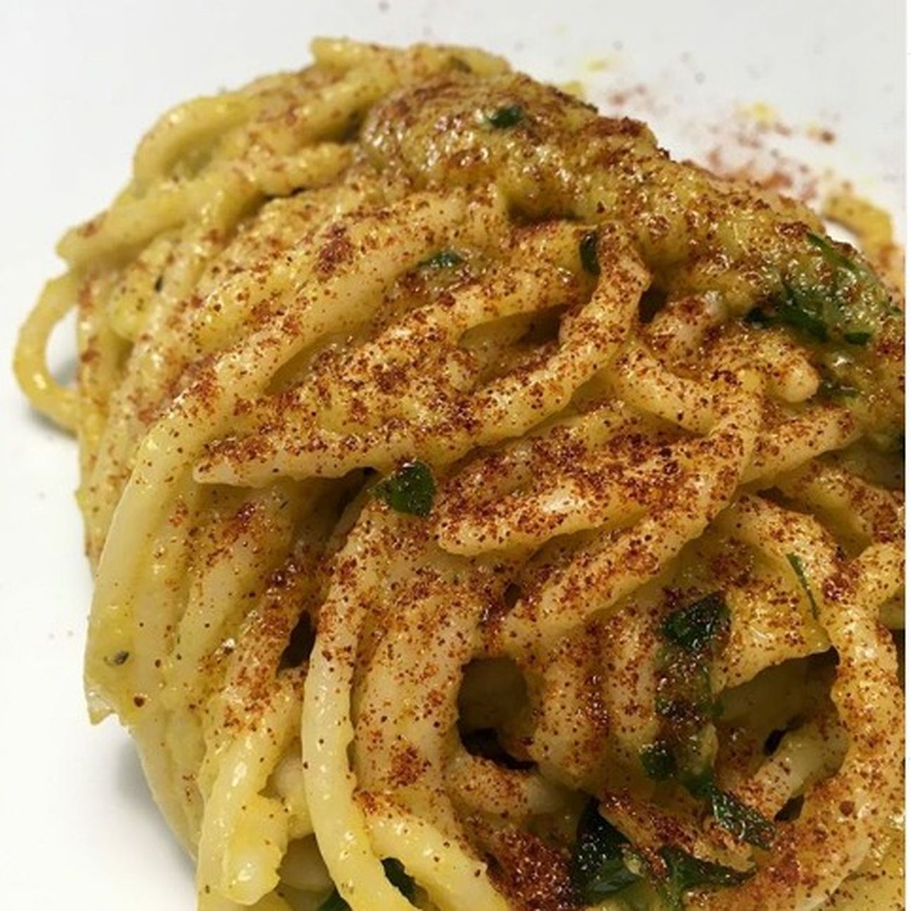 Spaghettone alla crema di verdure e peperoncino
