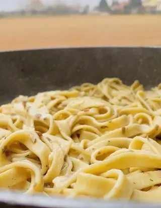 Ricetta Fettuccine con crema di funghi porcini ai 3 tartufi e Bormino fuso in padella di ma.pandiscia