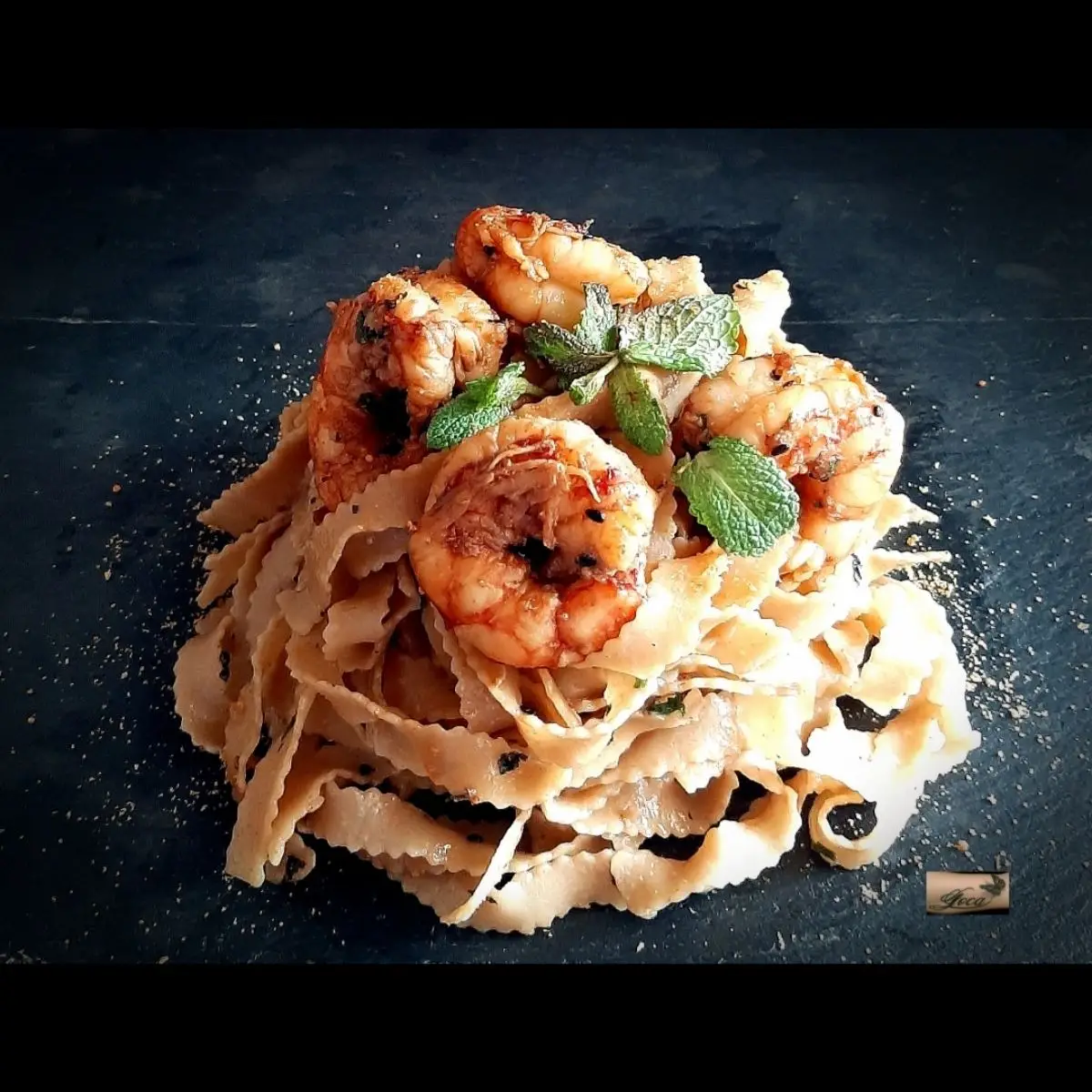 Ricetta Tagliatelle Gamberi, Teriyaki, Menta e Bottarga di Loca