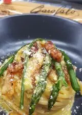 Ricetta Spaghetti chitarra Garofalo   alla carbonara di asparagi