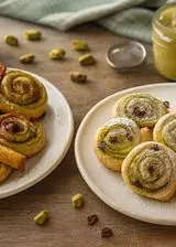 Ricetta Girelle di pasta sfoglia con crema di pistacchi e cioccolato