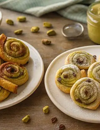 Ricetta Girelle di pasta sfoglia con crema di pistacchi e cioccolato di lastanzadeisapori