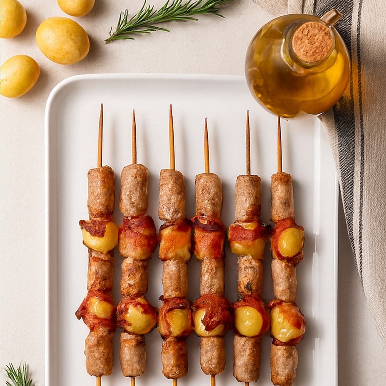 Spiedini di salsiccia e patate al forno