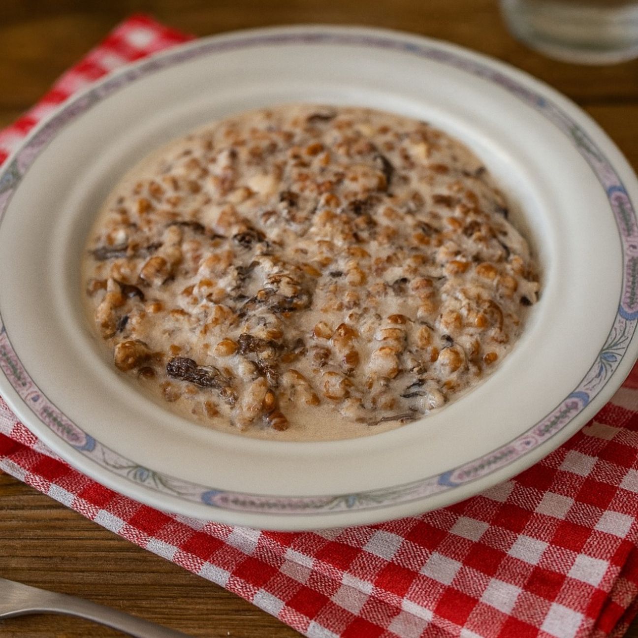 Farro al radicchio con robiola e noci