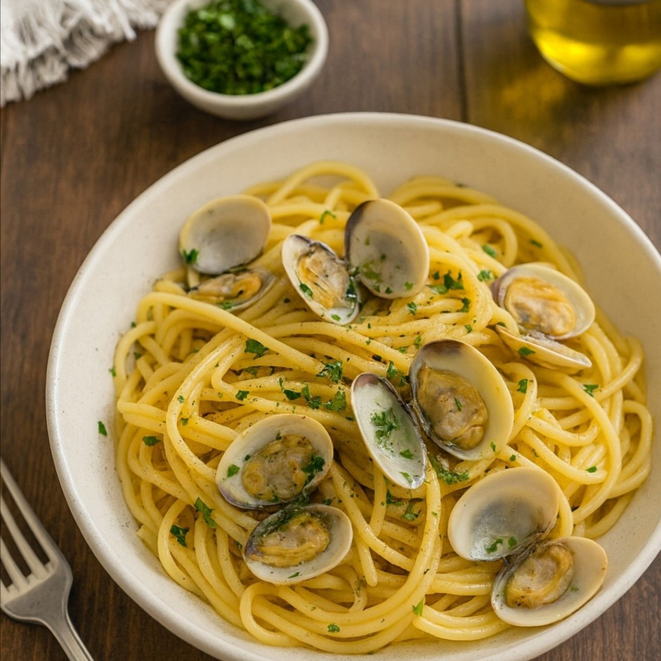 Spaghetti grossi alle vongole.