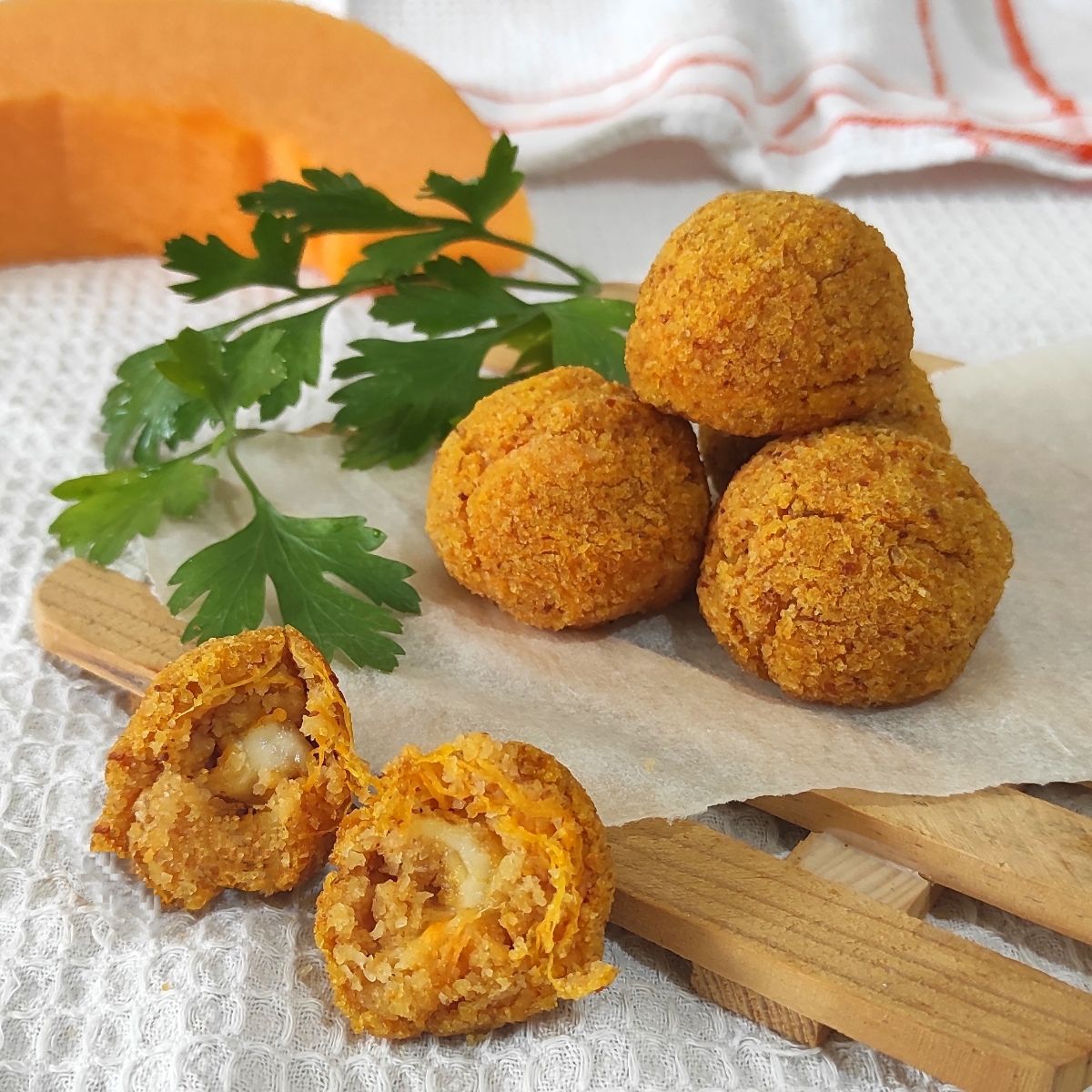Polpette di zucca senza uova con Galbanino cotte in forno
