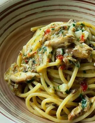 Ricetta Spaghetti aglio, olio, peperoncino e sgombro piccante di gessi_in_cucina