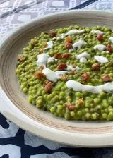 Ricetta Fregola con crema di piselli e pancetta croccante