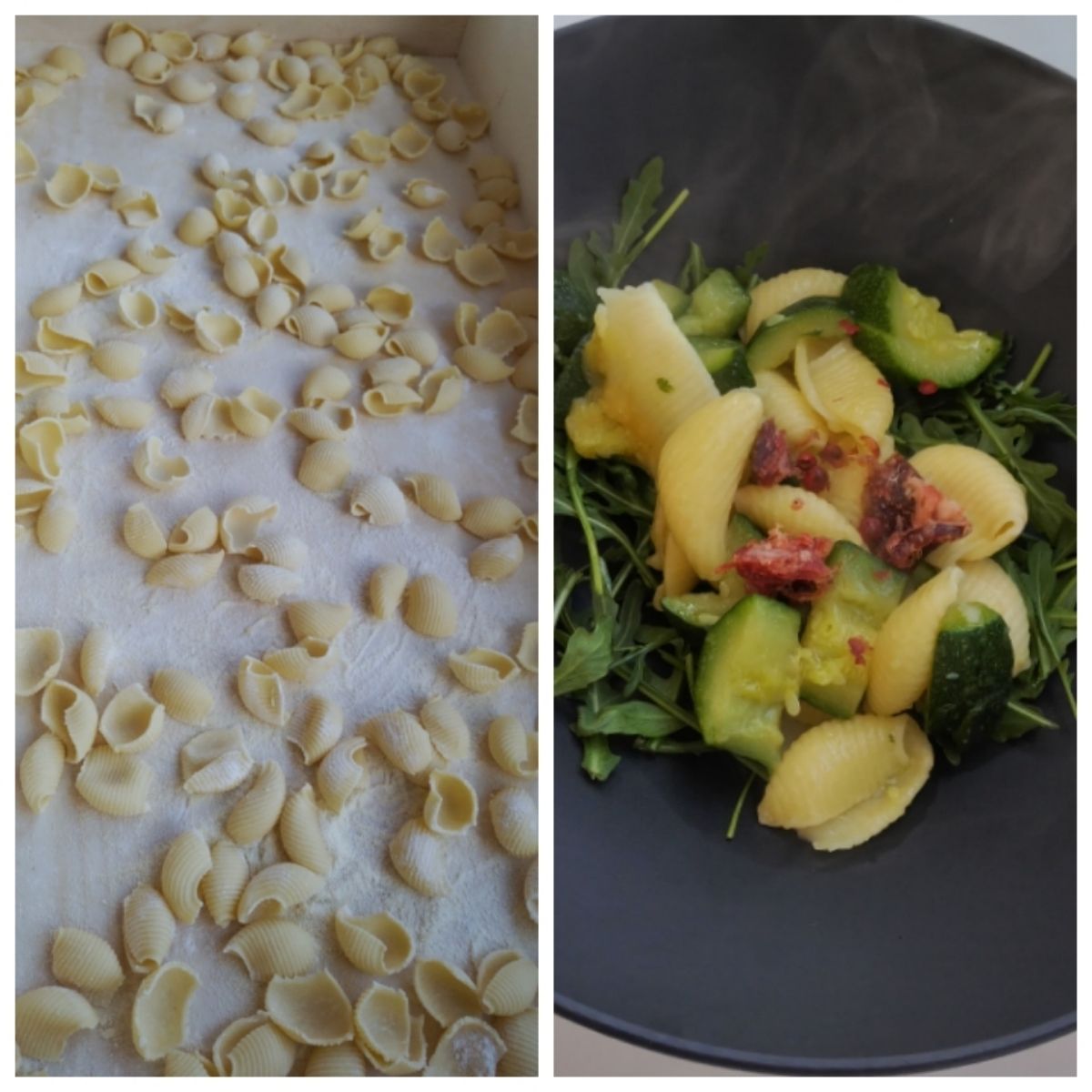 Conchiglie zucchine rucola e salsiccia stagionata