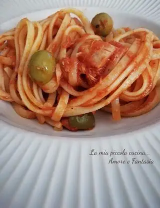 Ricetta Linguine al pomodoro con olive verdi e tonno di lamiapiccolacucinamorefantasia