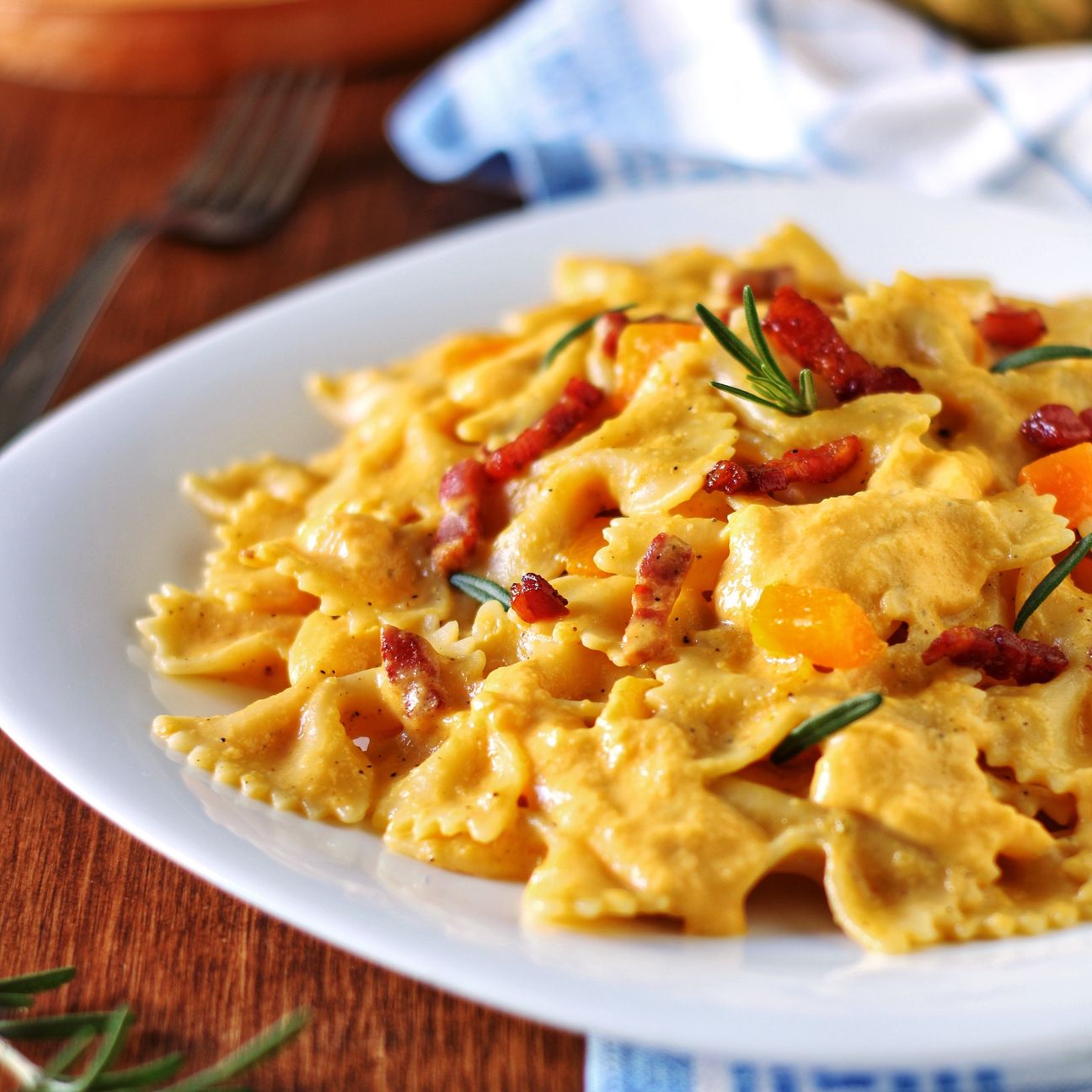 Farfalle con zucca e pancetta