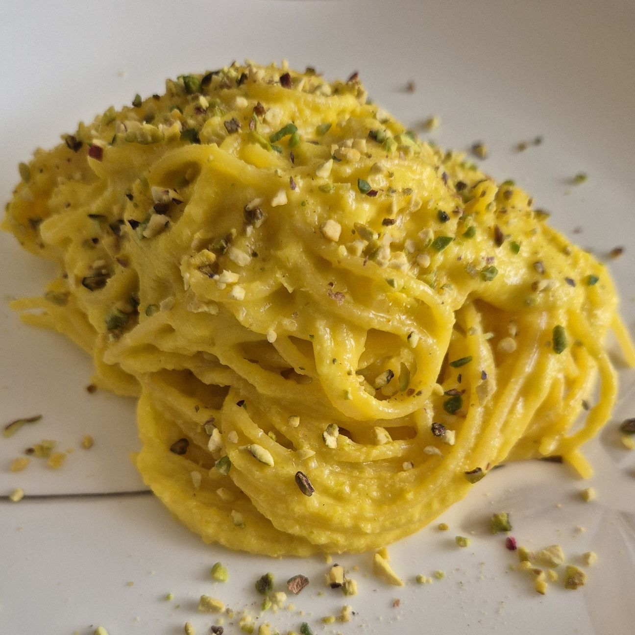 Spaghetti Porri,Pistacchi e Zafferano gluten free