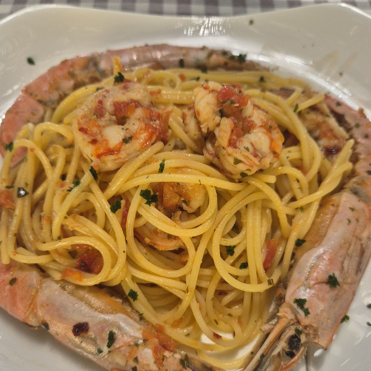 Gamberoni alla Provenzale con Spaghetti gluten free