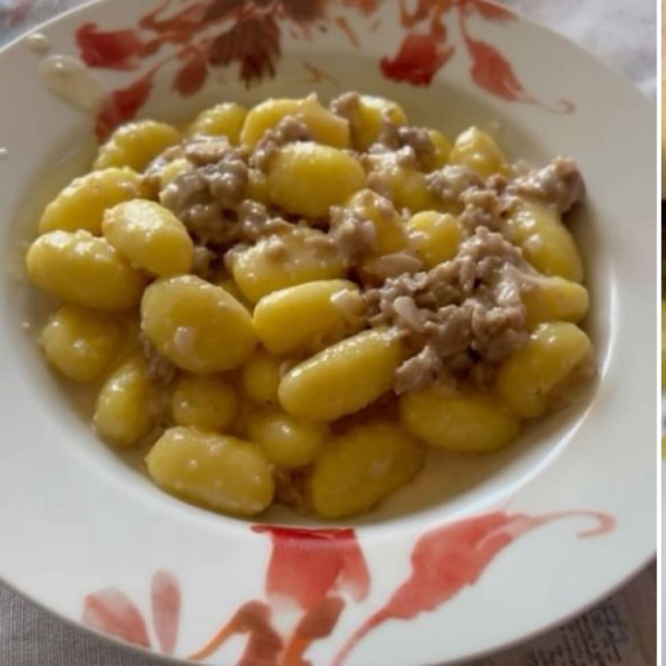 Gnocchi con crema di stracchino,salsicce e noci