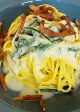 Ricetta Tagliolini con crema di parmigiano,agretti e guanciale