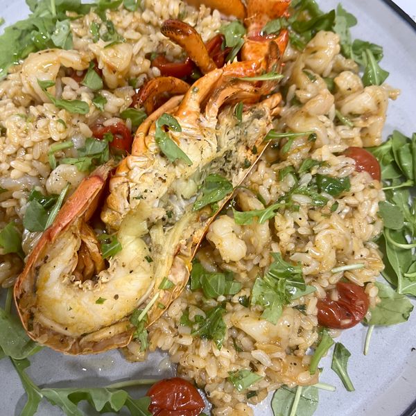 Risotto astice gamberi pomodorini e rucola Al.ta Cucina Sarracino