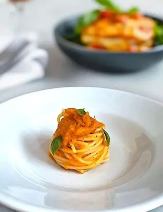 Ricetta Spaghetti crema di batata e basilico di osteriadalele