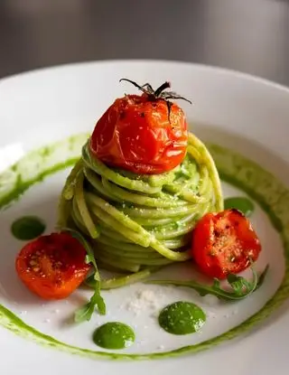 Ricetta Spaghettone al pesto di rucola e pomodorini confit di osteriadalele
