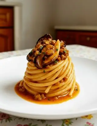 Ricetta Spaghettoni ai funghi porcini in ragù di salsiccia di osteriadalele