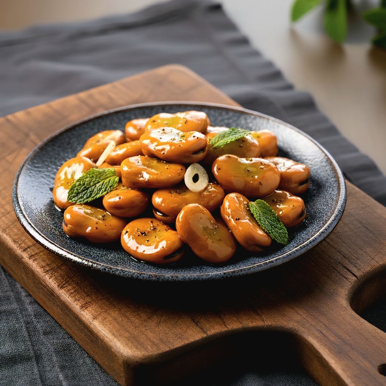 Fave bollite con aglio, olio e menta
