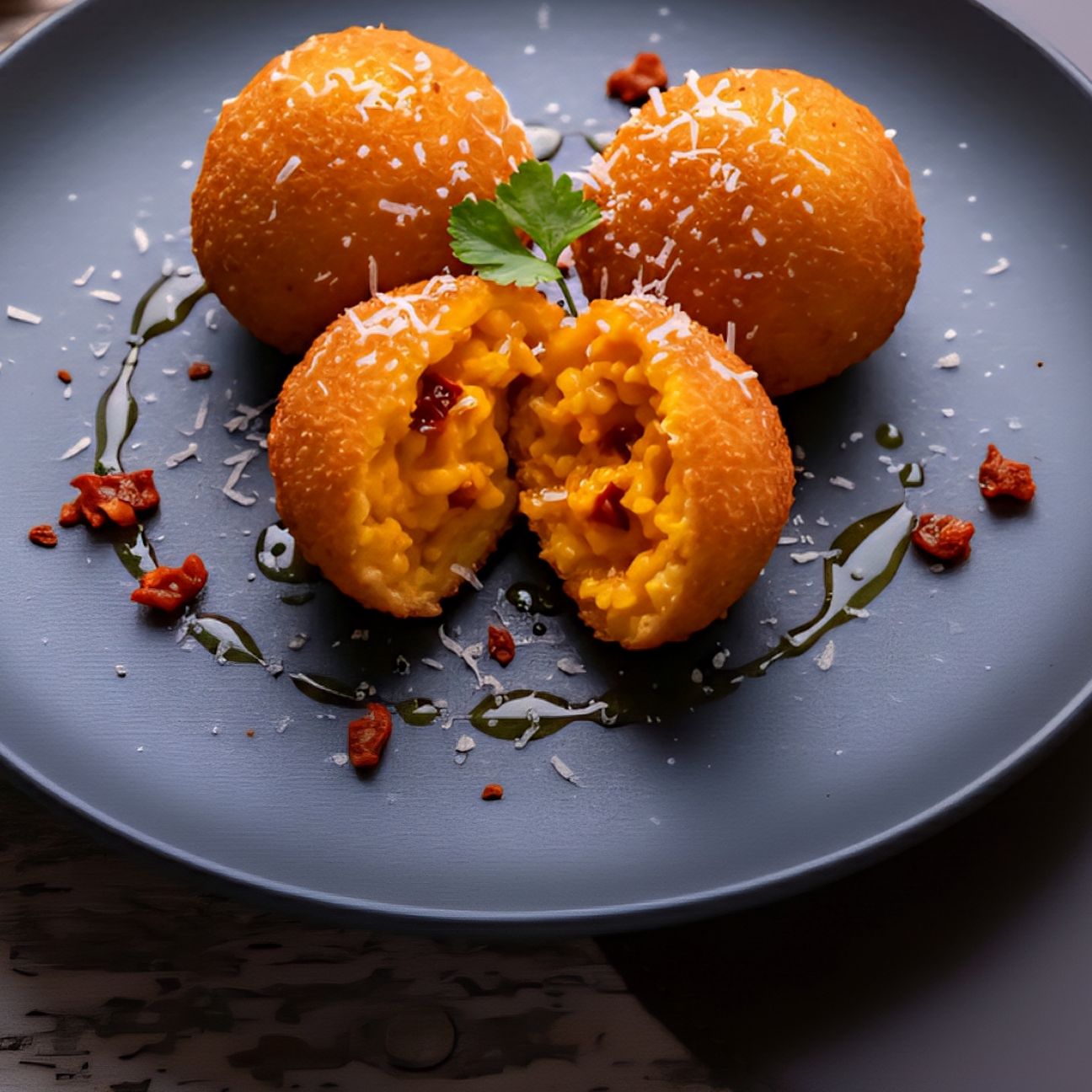 Arancini di riso alla zucca e peperone crusco