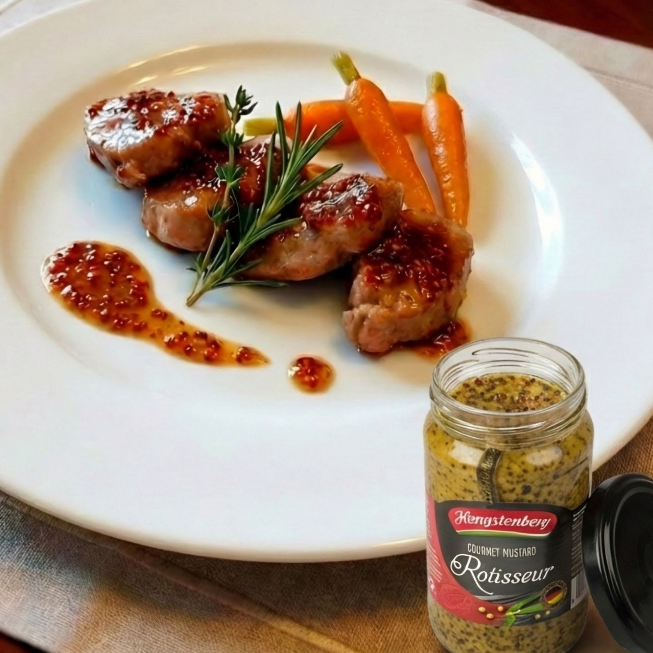 Filetto di maiale al sale affumicato, senape Rotisseur e miele