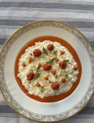 Ricetta Risotto alla bufala con crema di pomodorini e plum di cucinandomidiletto