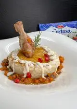 Ricetta Risotto alla Certosa profumata di erbette, con cosciotto di faraona brasata