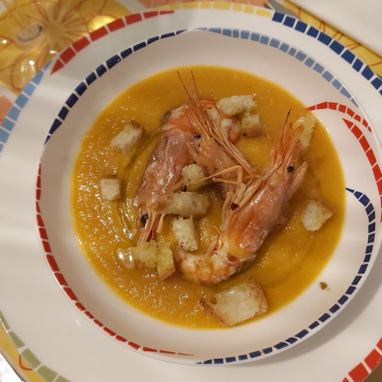 Crema di zucca e gamberoni