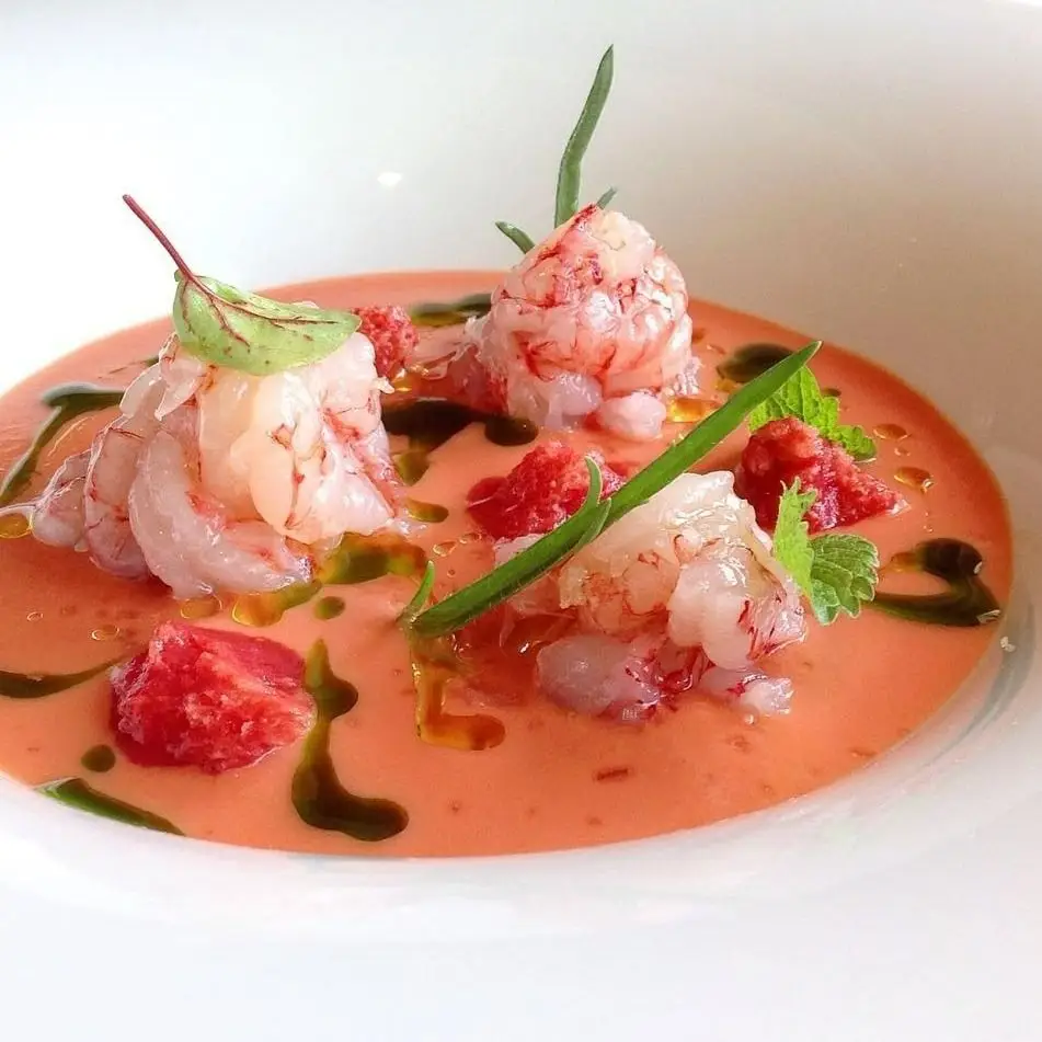 Ricetta Tartare di gambero rosso ,  gazpacho di arance e olio alla menta di Chef.Giuseppe