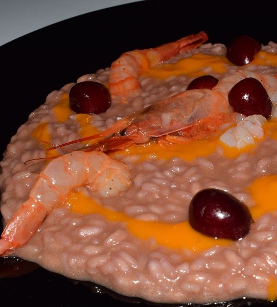 Risotto alle ciliegie e gamberi viola Al.ta Cucina Mamy.chef75