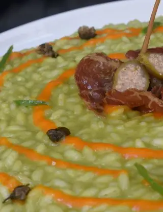 Ricetta Risotto alla crema di friggitelli con capocollo pugliese e capperi fritti. di Mamy.chef75