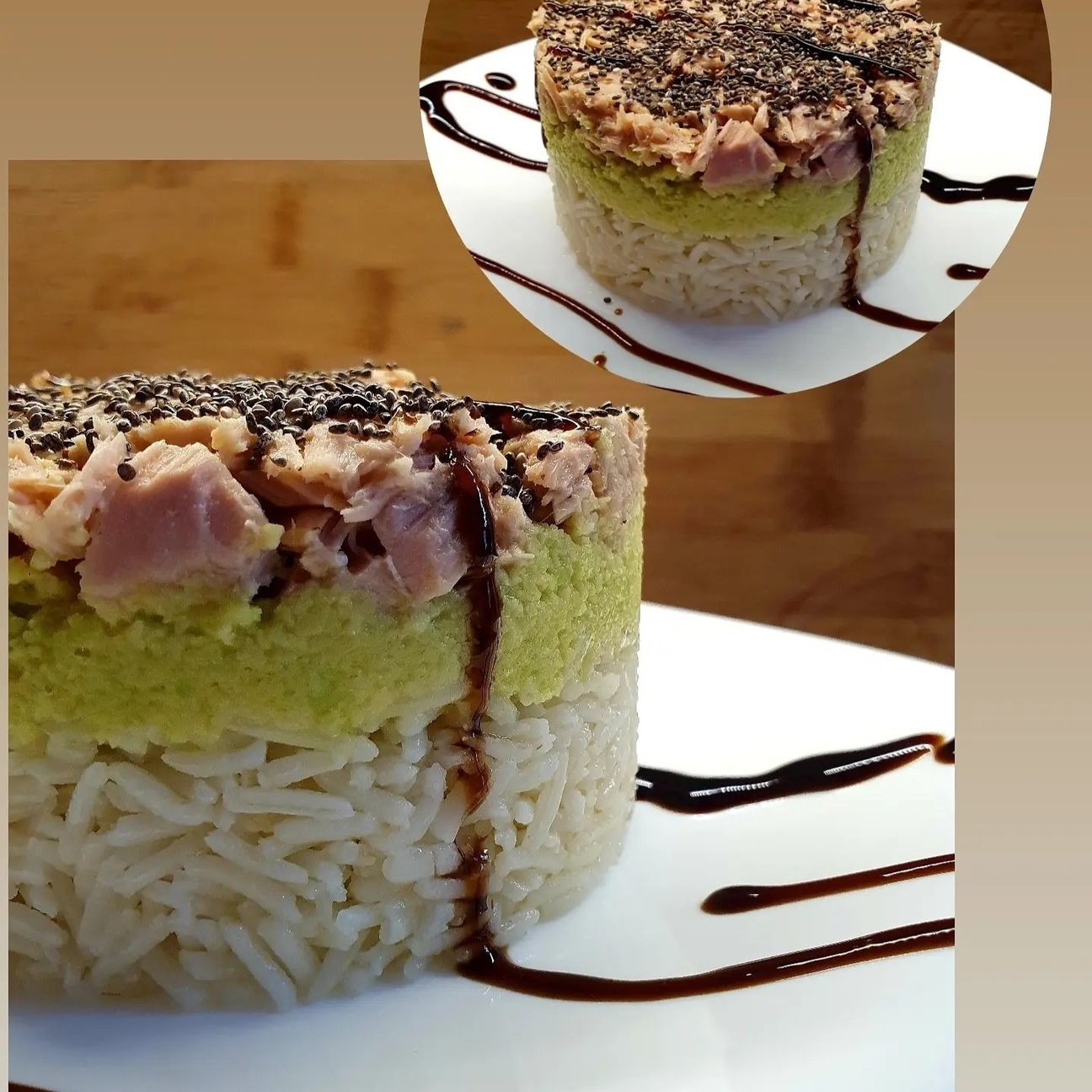 Tartare di tonno con base di riso e crema d'avocado