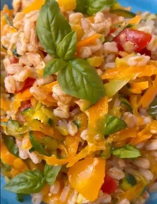 Ricetta Insalata fredda di farro con pomodorini, zucchine, carote, tonno e olive di Magno
