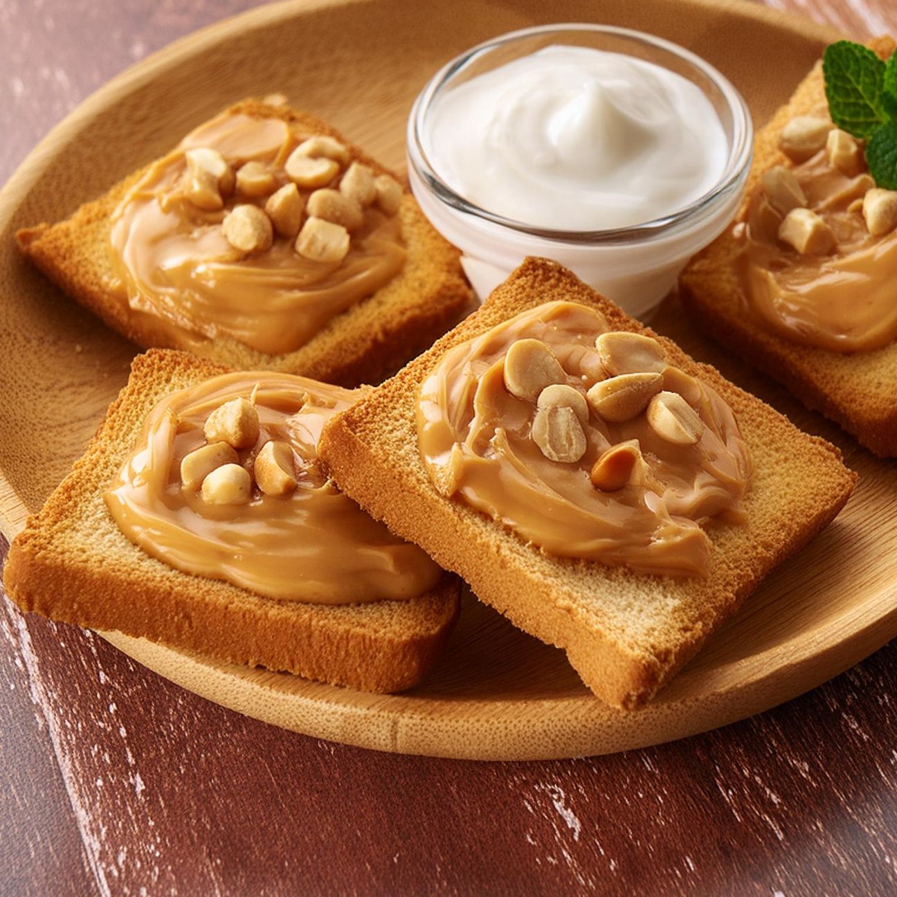 Fette biscottate con yogurt e burro d'arachidi