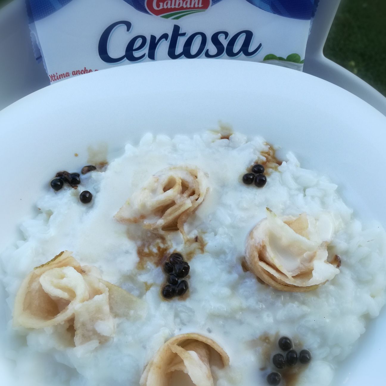 Risotto pere champagne e crema di certosa
