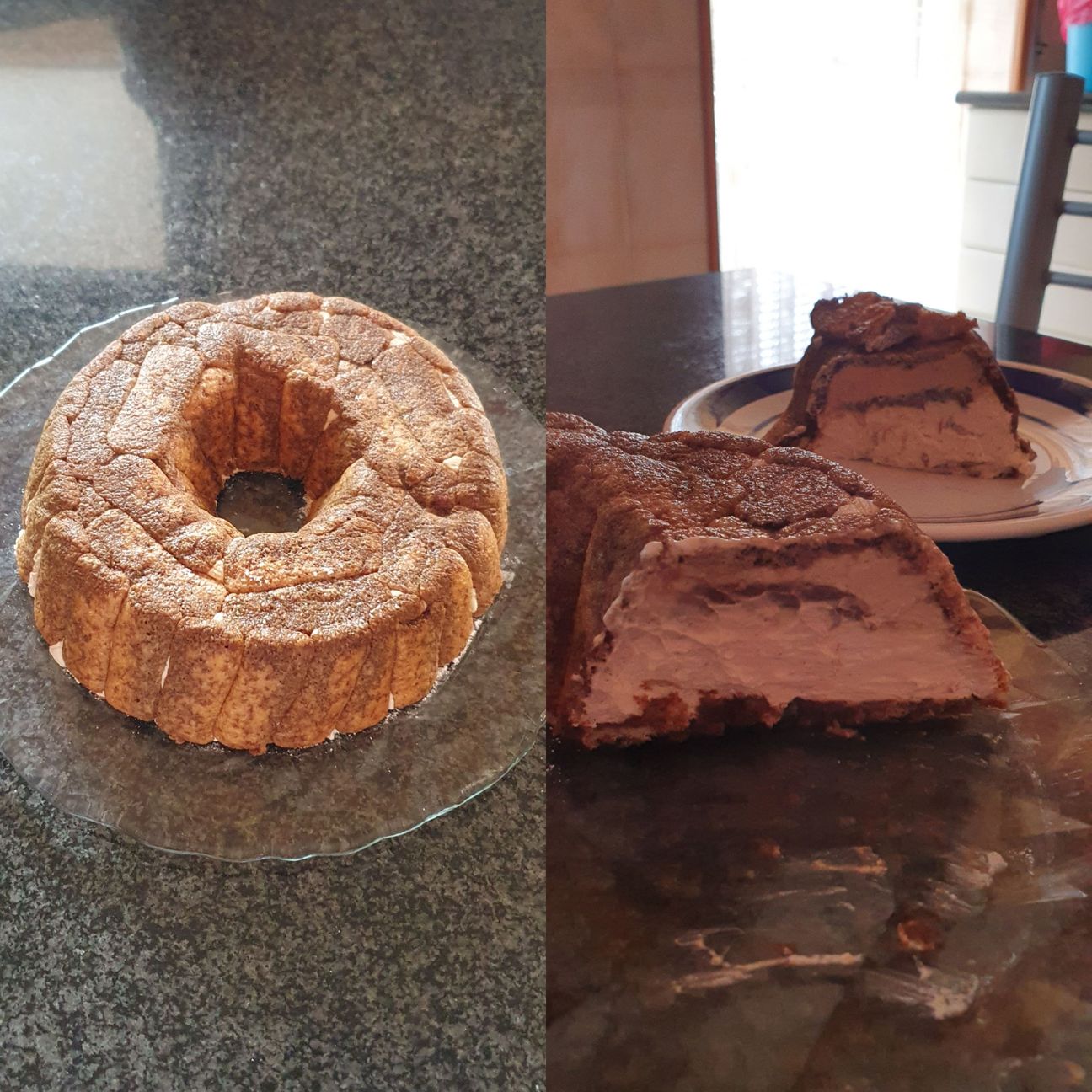 Ciambella di pavesini al caffè, panna e nutella