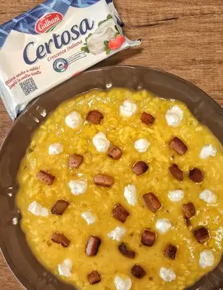 Ricetta Risotto allo zafferano con pancetta croccante e Certosa Galbani di Andrea_Ricci
