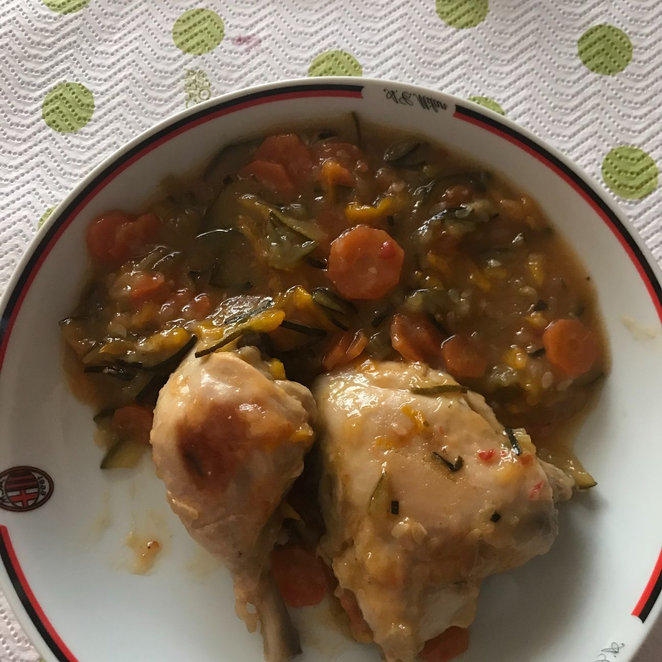 Cosce e sovra cosce di pollo alle verdure in salsa agrodolce