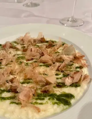 Ricetta risotto mandorla lattuga di mare e katsuobushi di notbadfood.alessandroosnaghi