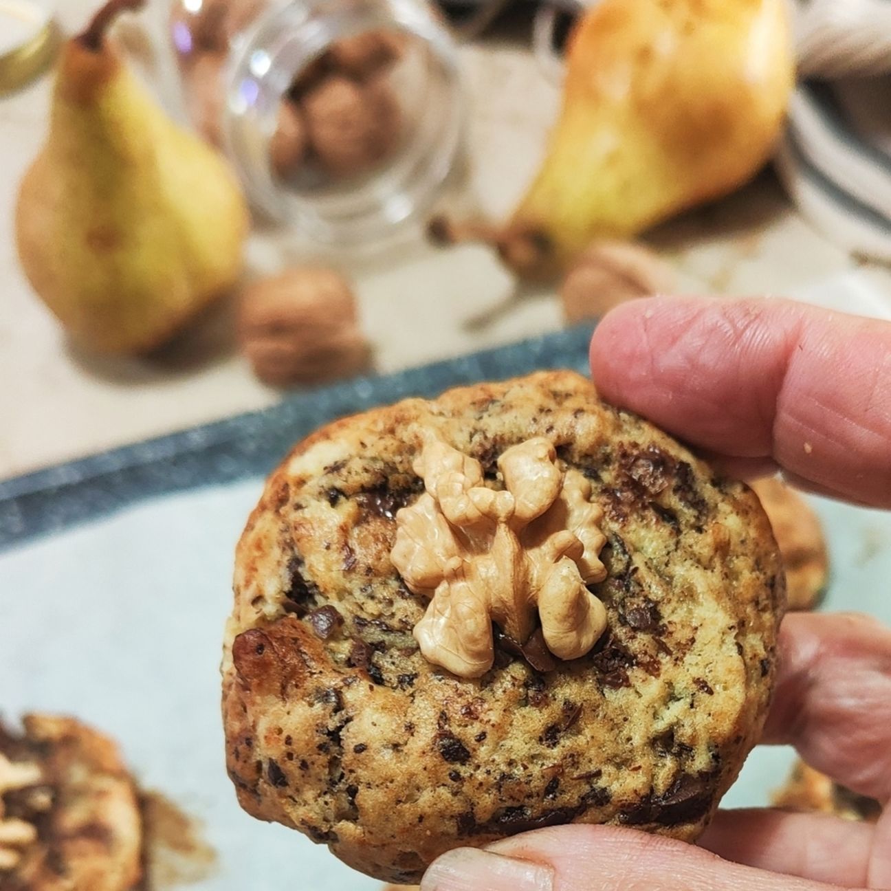 Cookies cioccolato fondente pere e noci