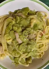 Ricetta Linguine con fave,guanciale e crema di pecorino